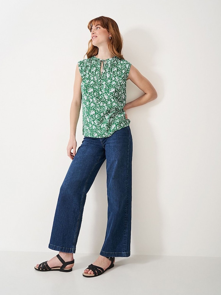 Crew Clothing Green Tie Neck Sleeveless Blouse - Image 1 of 4
