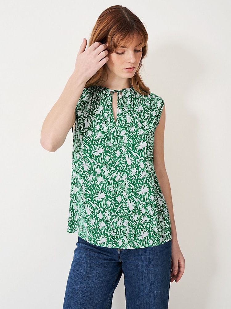 Crew Clothing Green Tie Neck Sleeveless Blouse - Image 4 of 4