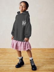 Charcoal Grey/Pink 2-in-1 Long Sleeve Hooded Sweat Dress with Mesh Skirt (3-16yrs) - Image 1 of 8