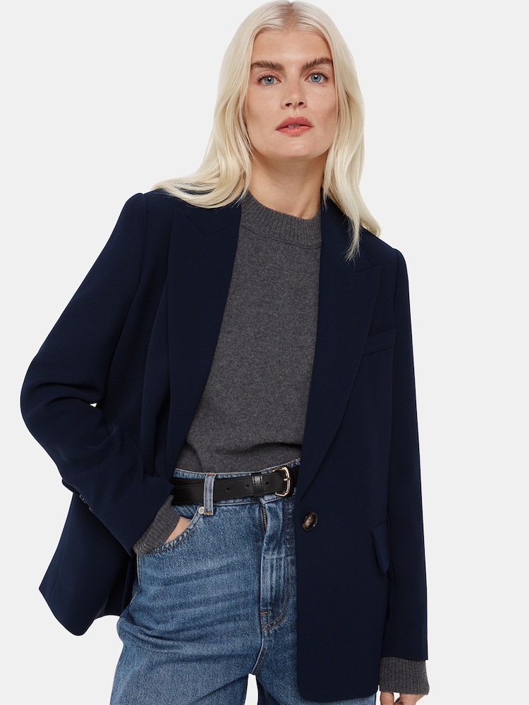 Whistles Navy Petite Boyfriend Crepe Blazer - Image 1 of 5