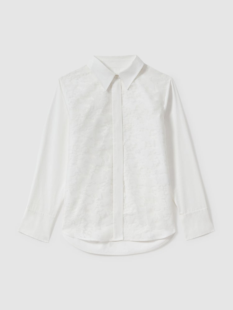 Reiss Ivory Delaney Cotton Burnout Floral Shirt - Image 2 of 5 Reiss Ivory Delaney Cotton Burnout Floral Shirt - Image 2 of 5