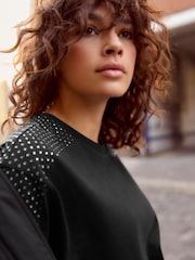 Black Shoulder Jewel 100% Cotton T-Shirt - Image 1 of 7