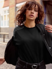 Black Shoulder Jewel 100% Cotton T-Shirt - Image 2 of 7
