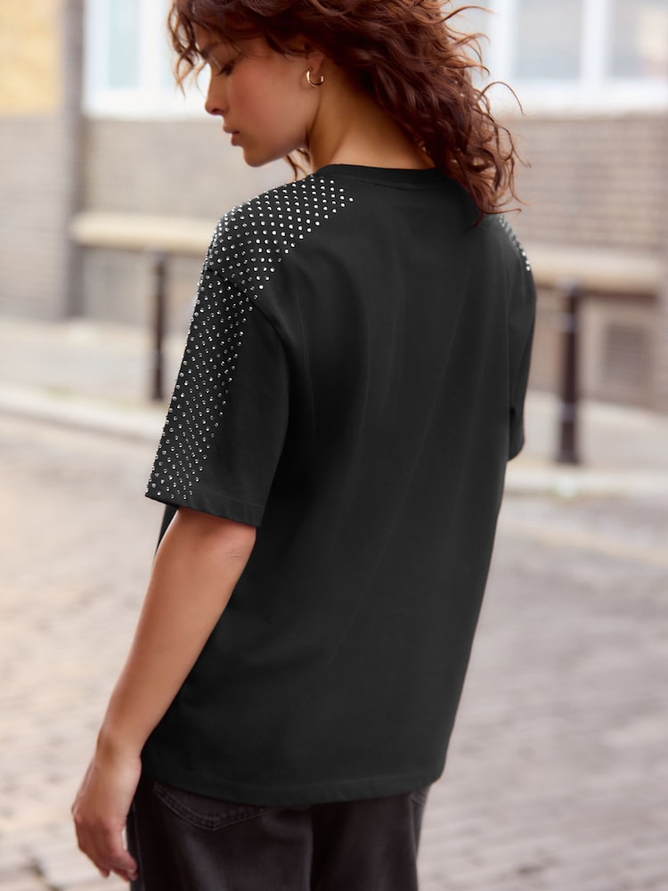 Black Shoulder Jewel 100% Cotton T-Shirt - Image 3 of 7