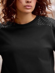 Black Shoulder Jewel 100% Cotton T-Shirt - Image 4 of 7