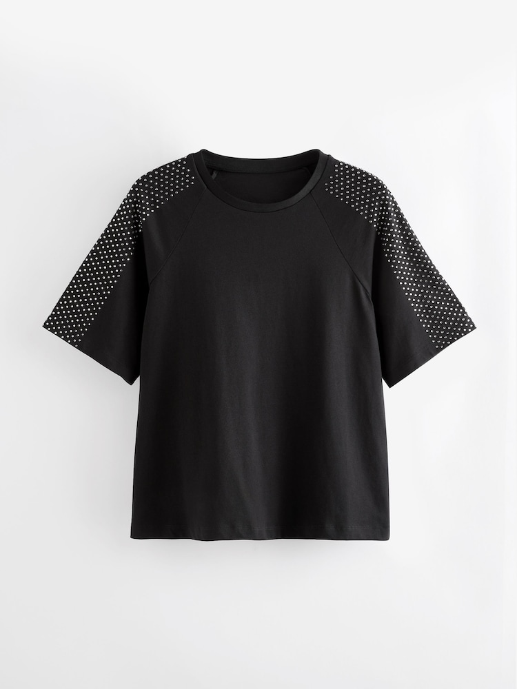 Black Shoulder Jewel 100% Cotton T-Shirt - Image 6 of 7