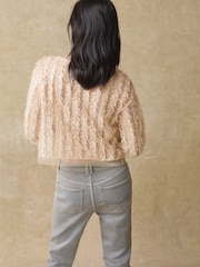 Cream Sequin Sheer Fluffy Quarter Sleeve Top - Image 4 of 8
