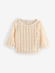 Cream Sequin Sheer Fluffy Quarter Sleeve Top - Image 6 of 8