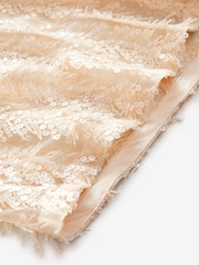 Cream Sequin Sheer Fluffy Quarter Sleeve Top - Image 7 of 8