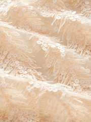 Cream Sequin Sheer Fluffy Quarter Sleeve Top - Image 8 of 8