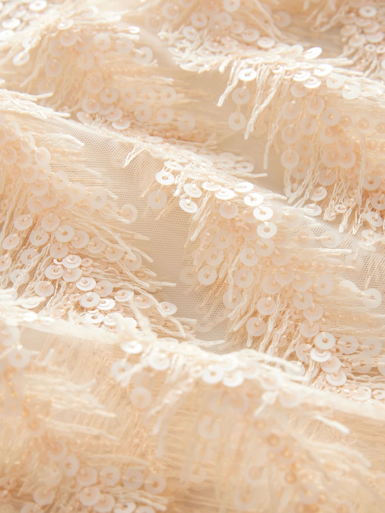 Cream Sequin Sheer Fluffy Quarter Sleeve Top - Image 8 of 8
