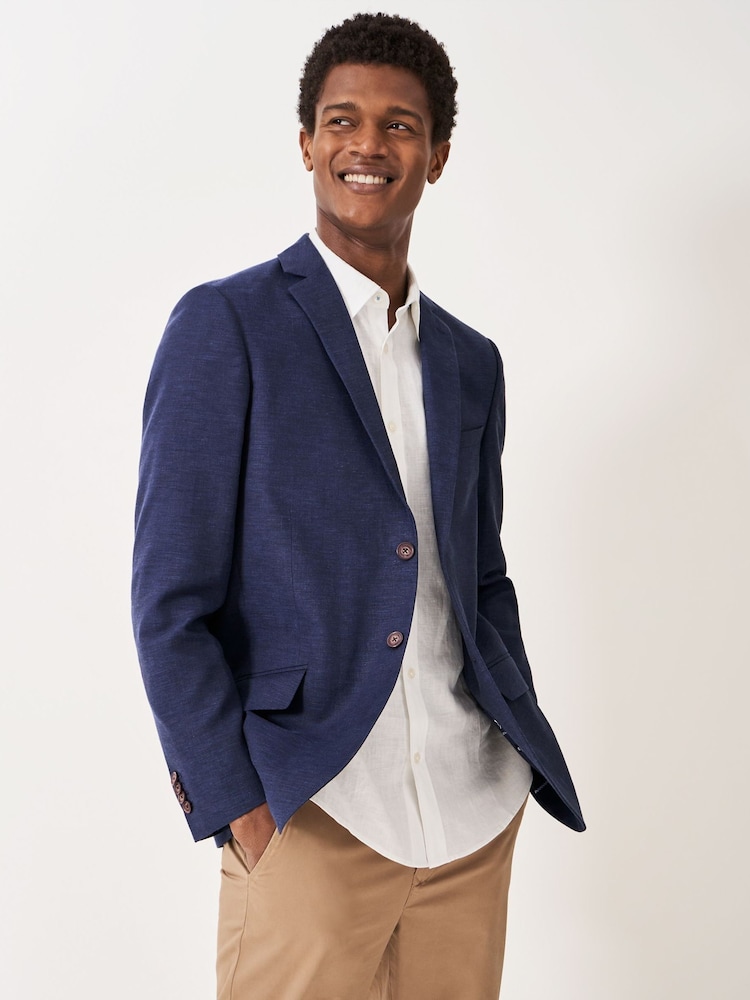 Crew Clothing Blue Birdseye Linen Blend Jersey Blazer - Image 1 of 5
