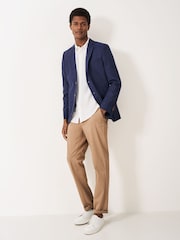 Crew Clothing Blue Birdseye Linen Blend Jersey Blazer - Image 3 of 5