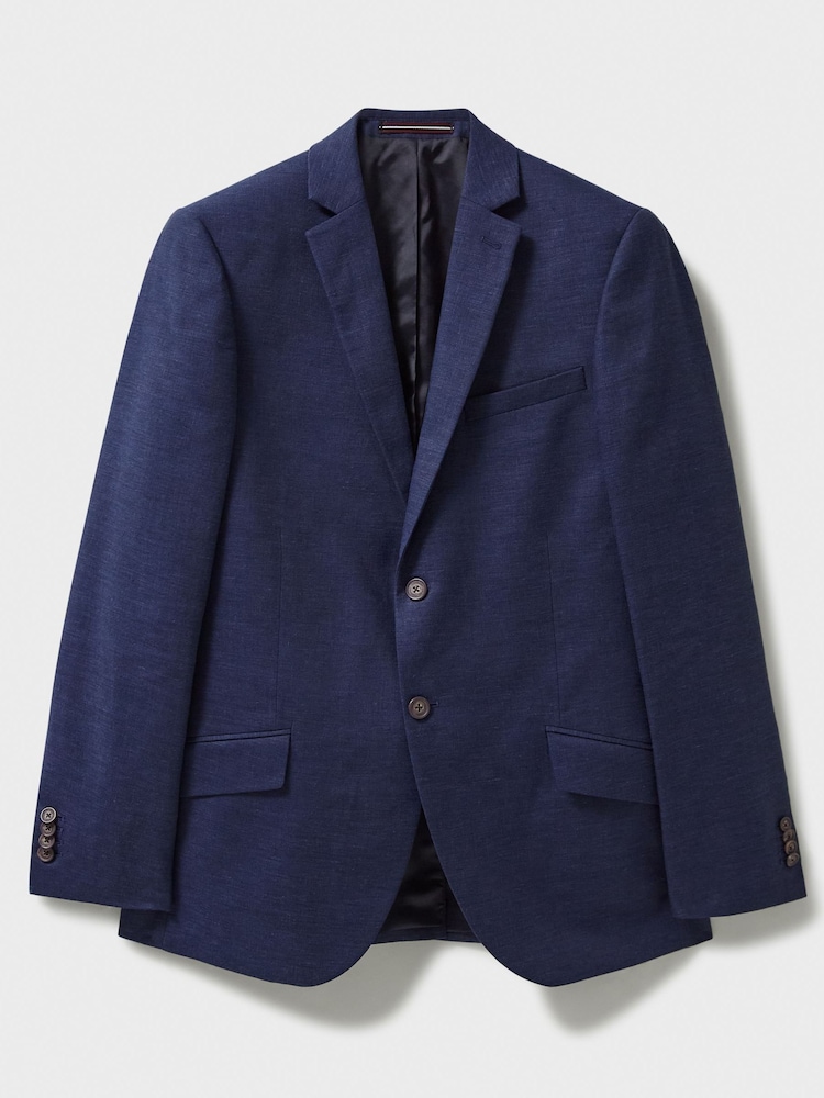 Crew Clothing Blue Birdseye Linen Blend Jersey Blazer - Image 5 of 5