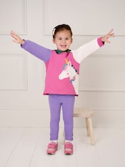 JoJo Maman Bébé Pink Unicorn Applique Novelty Hoodie And Leggings Set - Image 1 of 9
