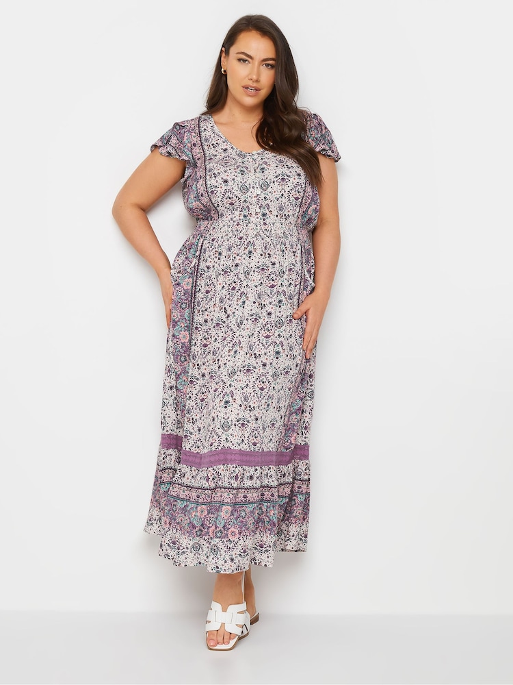 Yours Curve Pink Boho Maxi Border Dress - Image 2 of 6