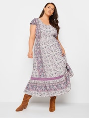 Yours Curve Pink Boho Maxi Border Dress - Image 3 of 6