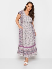 Yours Curve Pink Boho Maxi Border Dress - Image 4 of 6