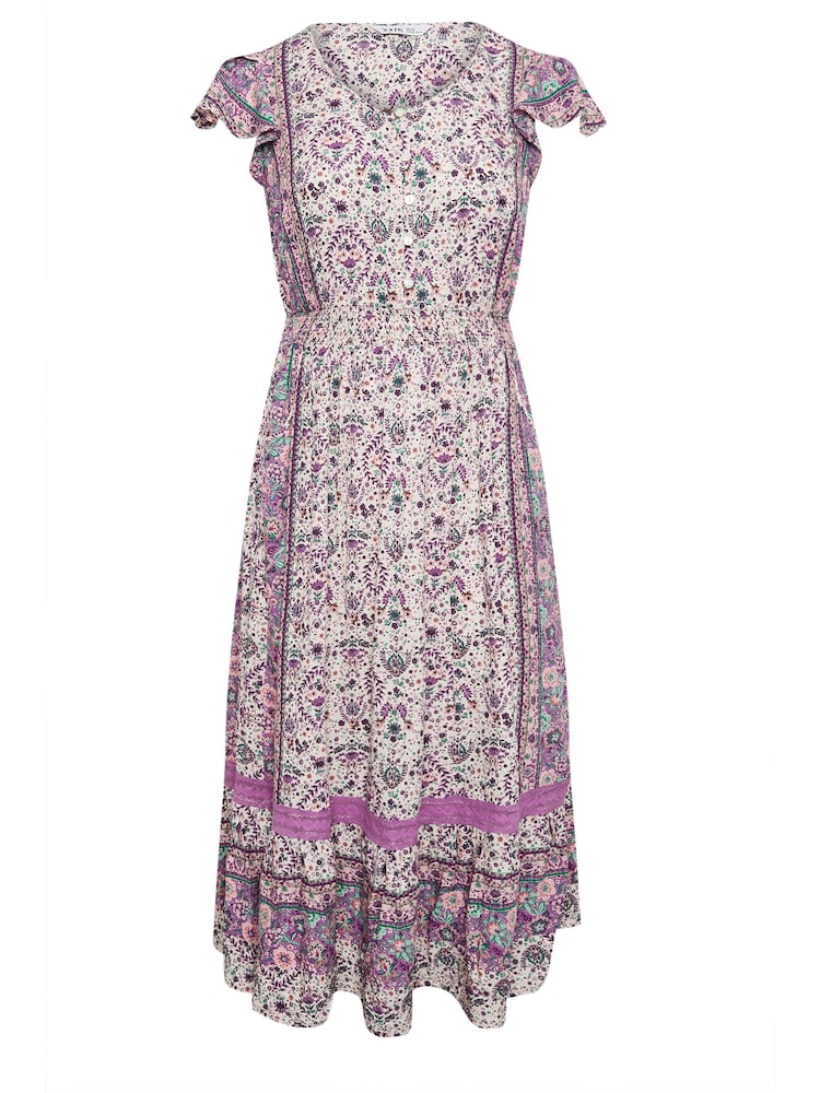 Yours Curve Pink Boho Maxi Border Dress - Image 6 of 6
