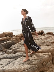 Boden Blue Una Linen Embroidered Dress - Image 1 of 6