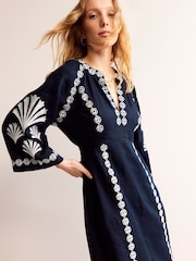 Boden Blue Una Linen Embroidered Dress - Image 3 of 6
