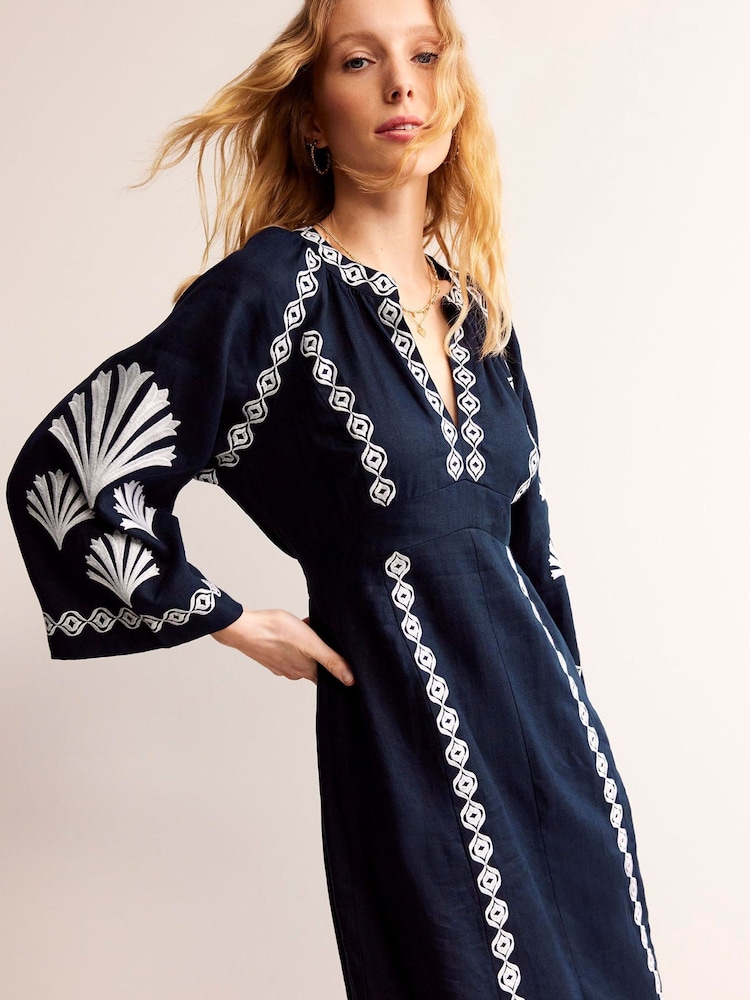 joie embroidered dress JOIE Womens Ivory Embroidered Floral Short Sleeve V Neck Below The Kne –  Bobbi + Bricka main image 1