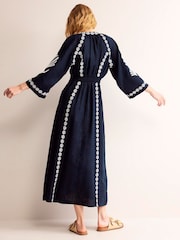 Boden Blue Una Linen Embroidered Dress - Image 4 of 6