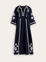 Boden Blue Una Linen Embroidered Dress - Image 6 of 6