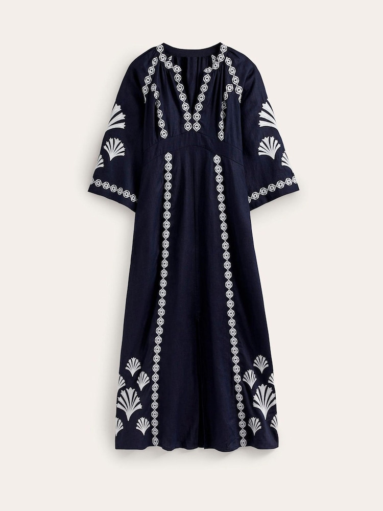 Boden Blue Una Linen Embroidered Dress - Image 6 of 6