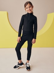 Negro - Leggings de tiro alto acanalados sin costuras (3-16 años) - Imagen 1 de 3