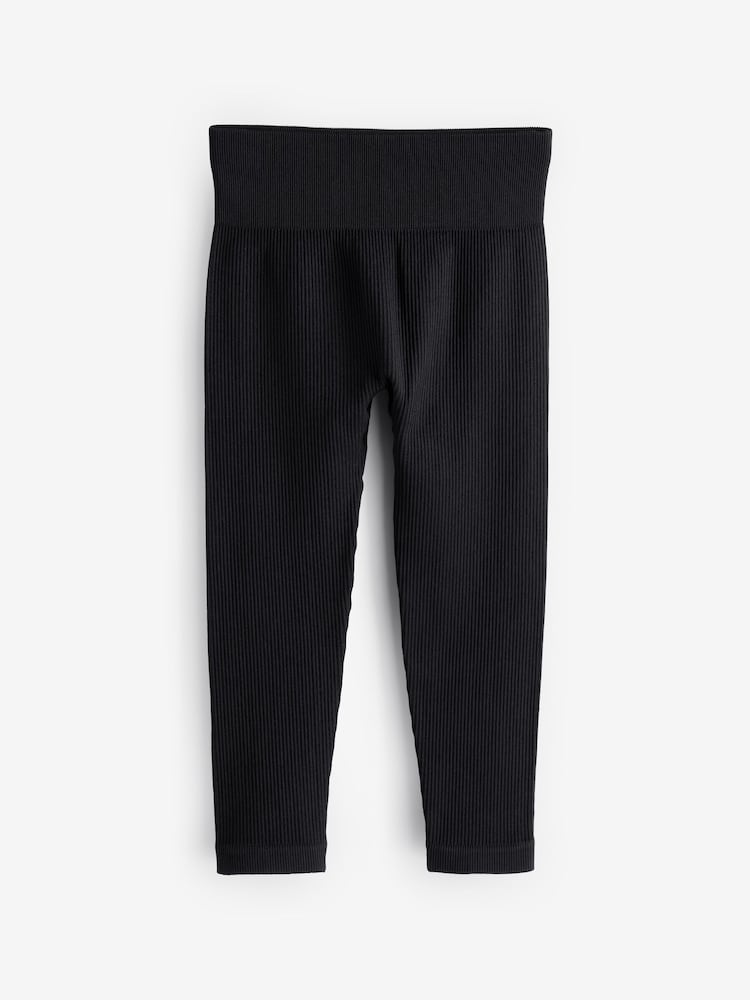Black Seamless Ribbed High Waist Leggings (3-16yrs) - Image 1 of 6 Black Seamless Ribbed High Waist Leggings (3-16yrs) - Image 1 of 6