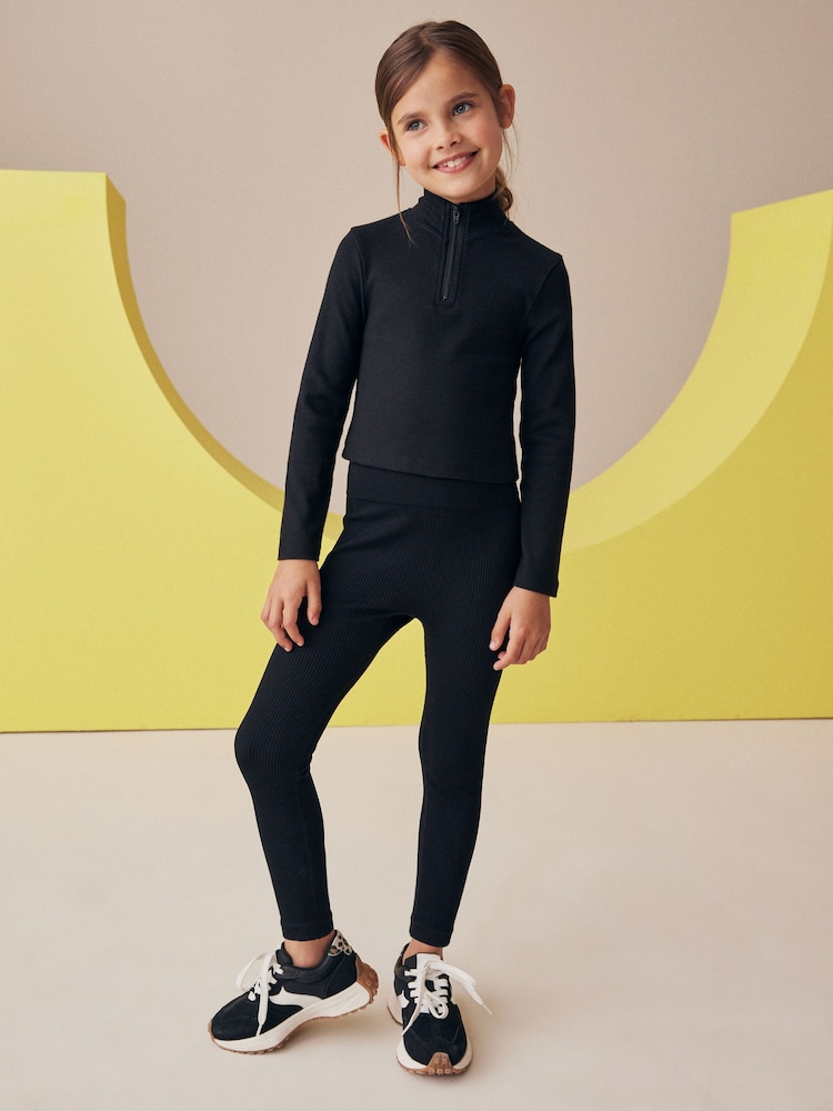 Black Seamless Ribbed High Waist Leggings (3-16yrs) - Image 2 of 6 Black Seamless Ribbed High Waist Leggings (3-16yrs) - Image 2 of 6
