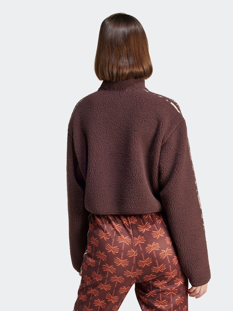 adidas Brown Brown Animal Teddy 3 Stripe Quarter Zip Top - Image 2 of 7
