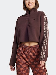 adidas Brown Brown Animal Teddy 3 Stripe Quarter Zip Top - Image 3 of 7