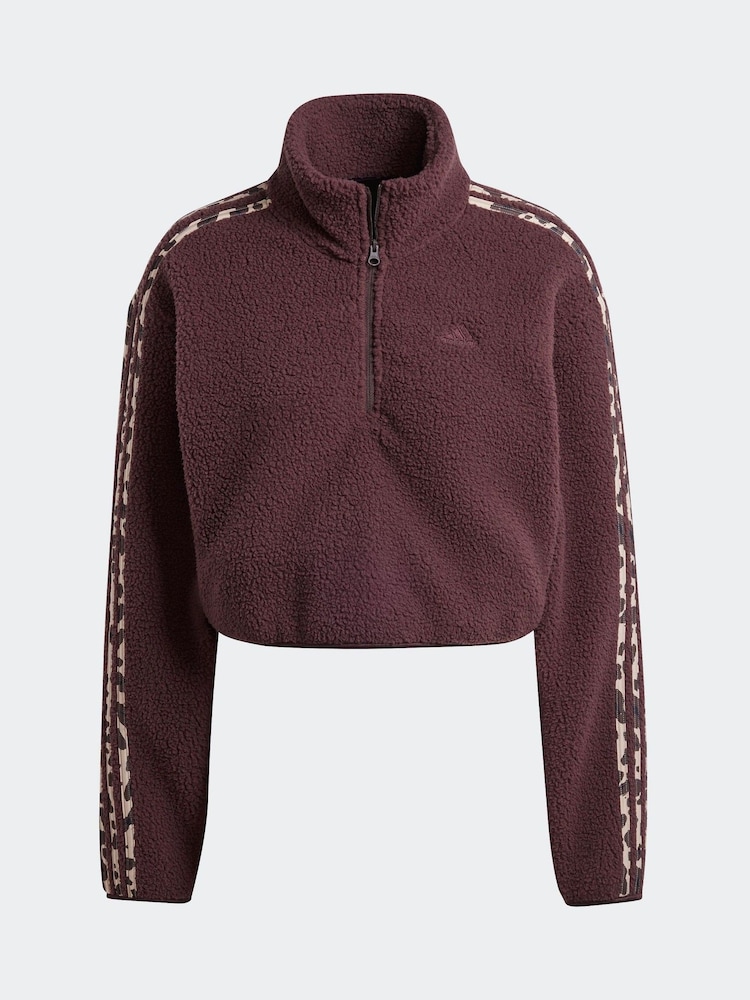 adidas Brown Brown Animal Teddy 3 Stripe Quarter Zip Top - Image 7 of 7