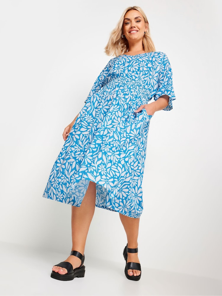 Yours Curve Blue LIMITED COLLECTION  Floral Print Linen Midaxi Dress - Image 1 of 5