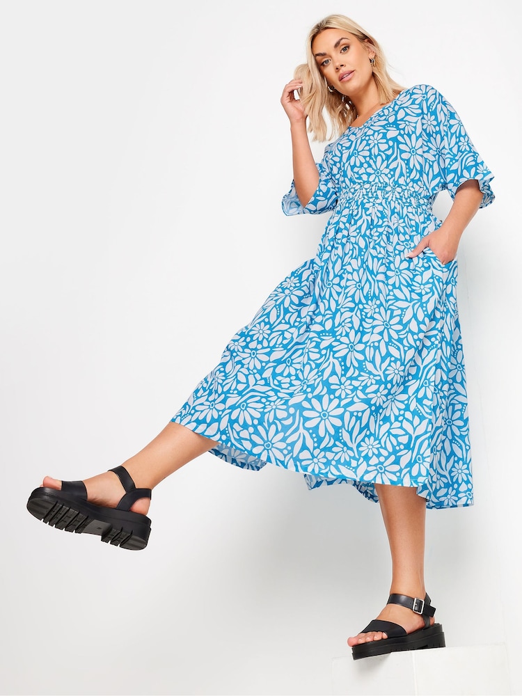 Yours Curve Blue LIMITED COLLECTION  Floral Print Linen Midaxi Dress - Image 2 of 5