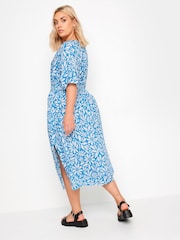Yours Curve Blue LIMITED COLLECTION  Floral Print Linen Midaxi Dress - Image 3 of 5