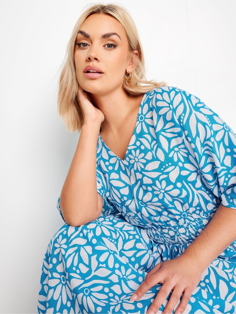 Yours Curve Blue LIMITED COLLECTION  Floral Print Linen Midaxi Dress - Image 4 of 5