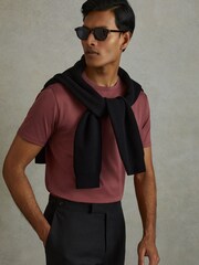 Reiss Old Rose Caspian Mercerised Cotton Crew Neck T-Shirt - Image 1 of 6