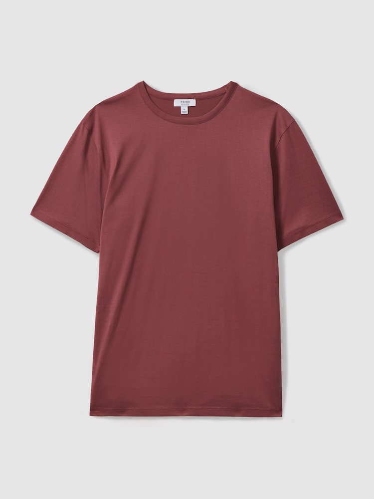 Reiss Old Rose Caspian Mercerised Cotton Crew Neck T-Shirt - Image 2 of 6