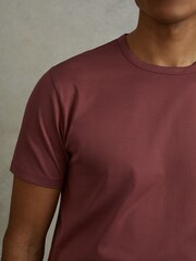 Reiss Old Rose Caspian Mercerised Cotton Crew Neck T-Shirt - Image 3 of 6