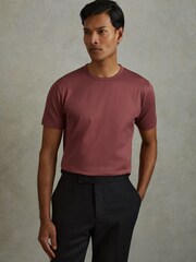 Reiss Old Rose Caspian Mercerised Cotton Crew Neck T-Shirt - Image 4 of 6