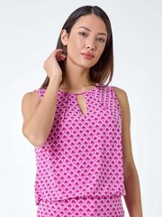 Roman Pink Geometric Print Blouson Stretch Top - Image 2 of 5