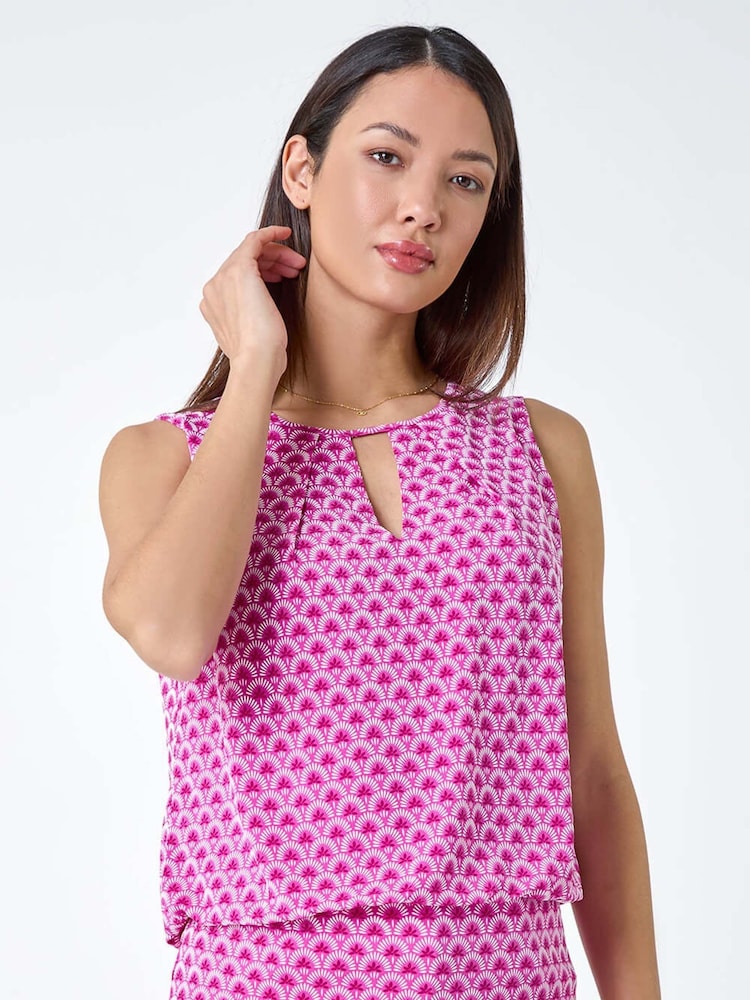 Roman Pink Geometric Print Blouson Stretch Top - Image 2 of 5