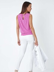 Roman Pink Geometric Print Blouson Stretch Top - Image 3 of 5