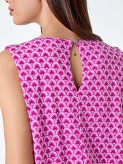 Roman Pink Geometric Print Blouson Stretch Top - Image 5 of 5