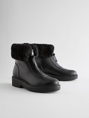 Black Standard/Wide Fit Forever Comfort® Faux Fur Collared Zip Ankle Boots - Image 3 of 7
