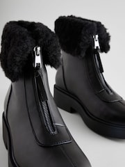 Black Standard/Wide Fit Forever Comfort® Faux Fur Collared Zip Ankle Boots - Image 5 of 7