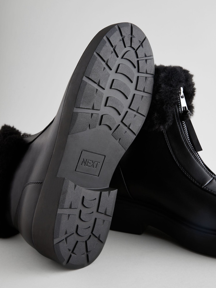 Buy Black Standard/Wide Fit Forever Comfort Faux Fur Collared Zip Ankle  Boots from the Next UK online shop